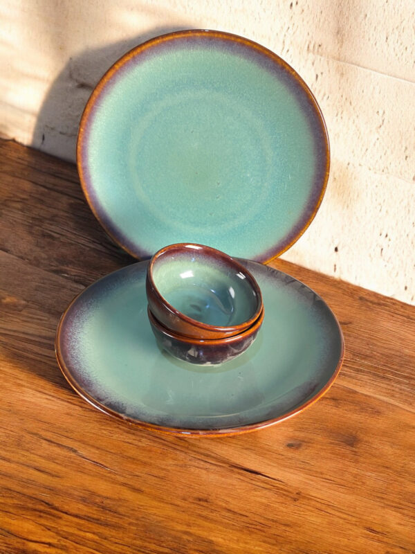 Green Glaze Plate and Bowl Set - Image 3